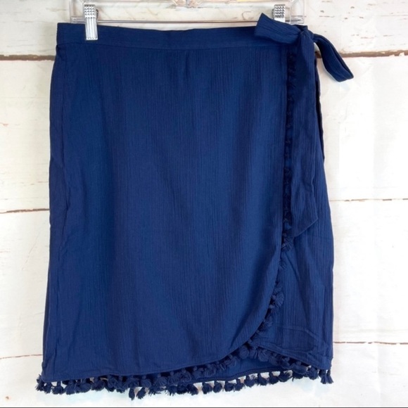 J. Crew Factory Faux Wrap Skirt‎ navy tassels size small bohemian summer - Picture 5 of 10